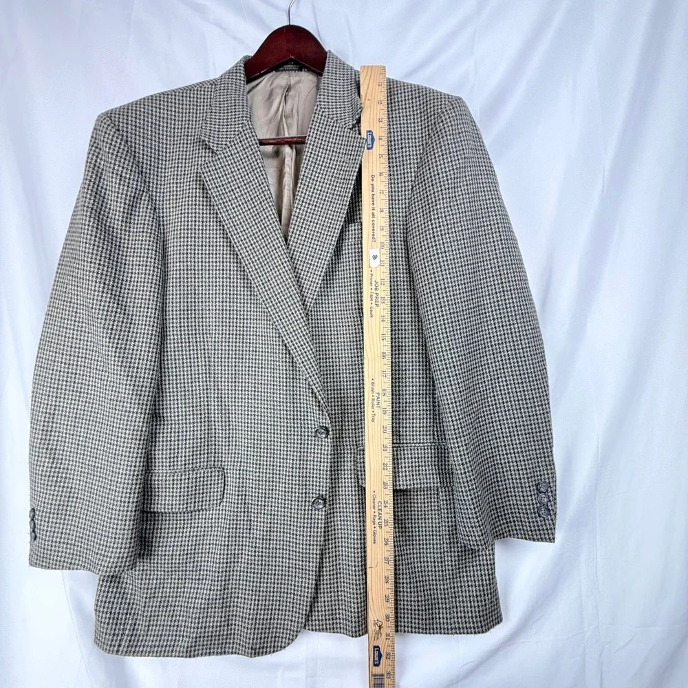 Robert Stock Blazer Mens 44R Wool Silk Blend Houndstooth Dark Academia Preppy